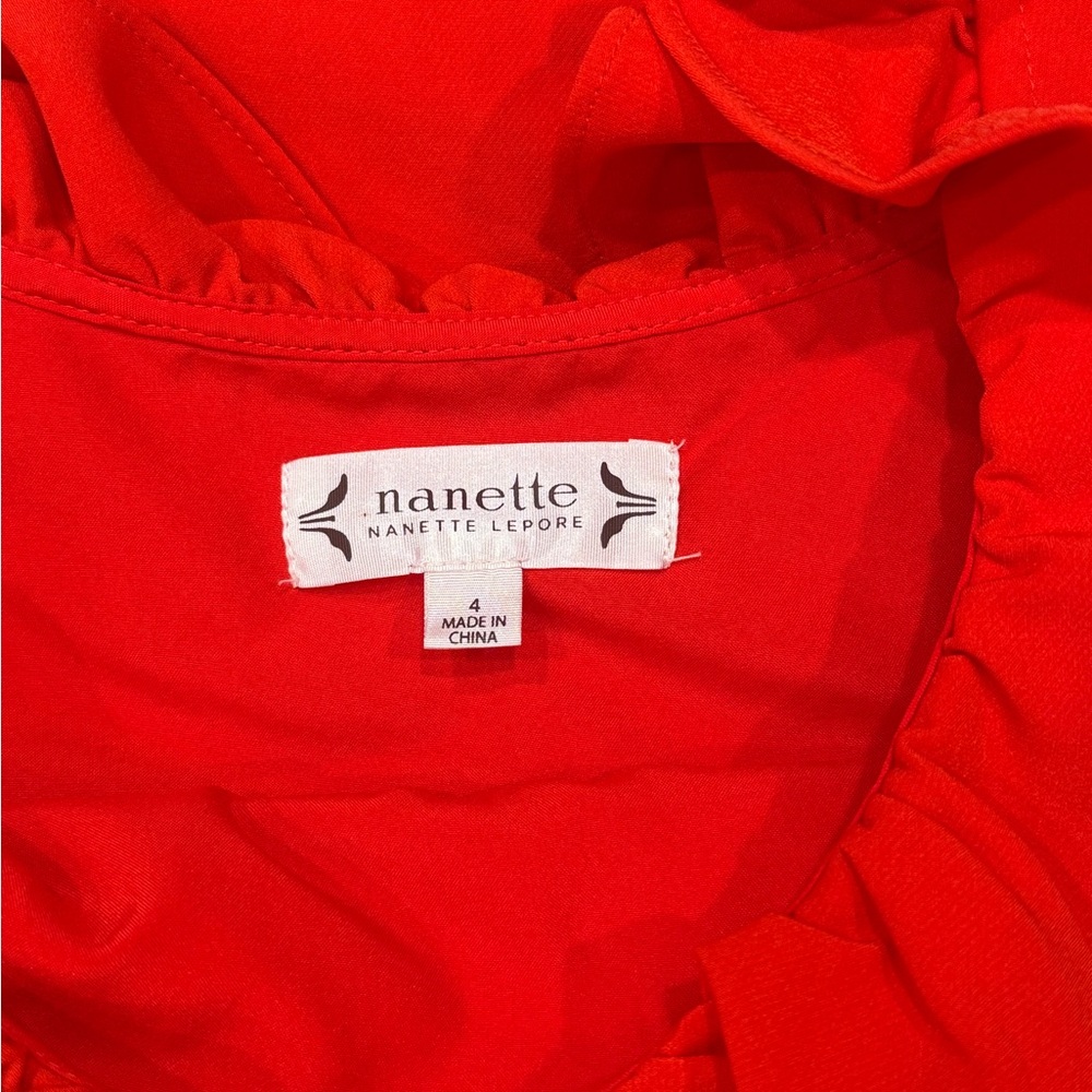 Nanette Lepore Red Ruffle Cocktail Dress 4 Valentines Day Flirty & Feminine - Picture 7 of 8